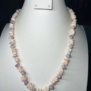 Vintage Pink and Purple Pooka Shell‎ Necklace with Barrel Clasp